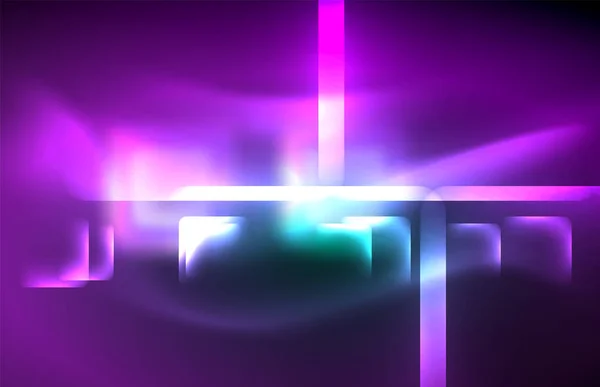Neonová čtvercová a řádková světla na tmavém pozadí s rozostřené efekty — Stockový vektor