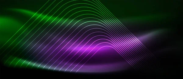 Dunkler Hintergrund mit neonleuchtenden Elementen, glänzendes Bewegungskonzept — Stockvektor