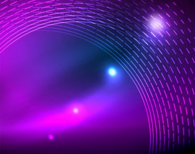 Mavi Neon çemberler, soyut dairesel çizgiler. Parlayan daire soyut desen arka plan