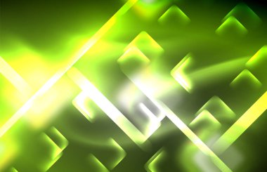 Bulanık efektler ile koyu arka planda Neon kare ve hat ışıkları