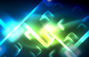 Neon parlayan techno hatları, yüksek teknoloji fütüristik arka plan şablonu kare şekilleri ile