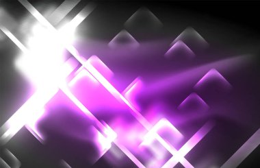 Bulanık efektler ile koyu arka planda Neon kare ve hat ışıkları