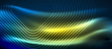 Neon parlayan techno hatları, yüksek teknoloji fütüristik arka plan şablonu kare şekilleri ile