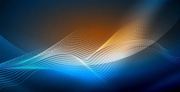 Glowing abstract wave on dark, shiny motion, magic space light. Vector techno abstract background — Stock Vector