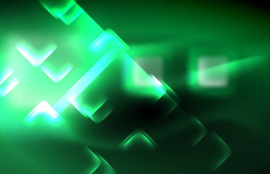 Bulanık efektler ile koyu arka planda Neon kare ve hat ışıkları