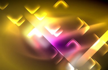 Bulanık efektler ile koyu arka planda Neon kare ve hat ışıkları