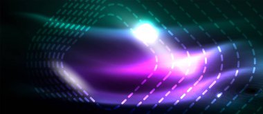 Neon parlayan elemanları, parlak hareket konsepti ile koyu arka plan