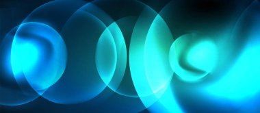 Mavi Neon kabarcıklar ve daireler soyut arka plan, futuristik büyü techno tasarım