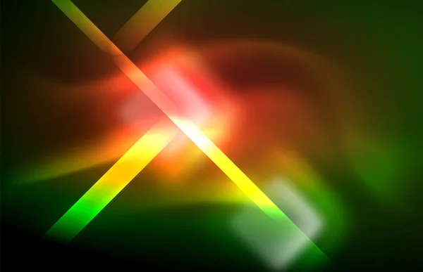 黒、テクノモダンテンプレート上のネオン光沢のある光線 — ストックベクタ