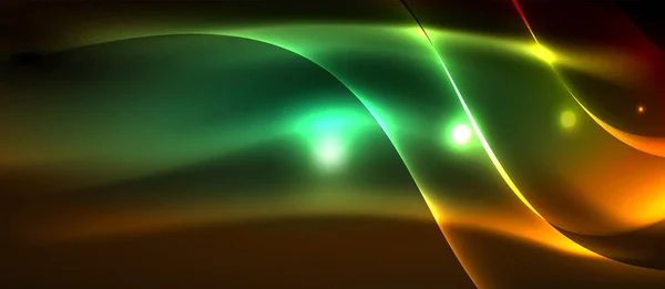 Neon parlak ışık parlayan dalga hatları — Stok Vektör