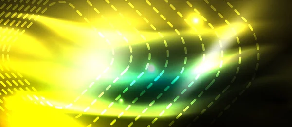 Fond sombre avec des éléments lumineux néon, concept de mouvement brillant — Image vectorielle
