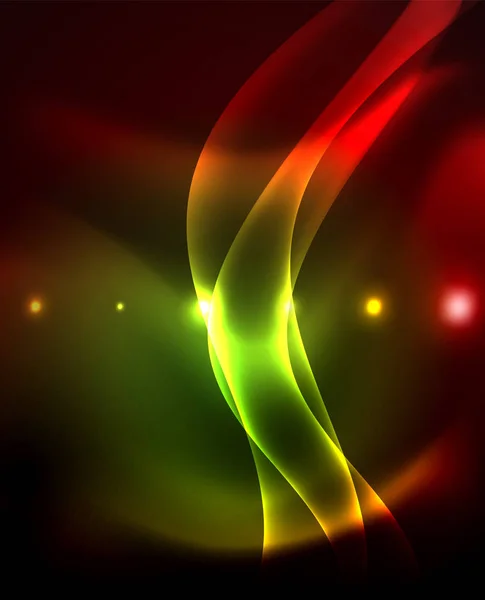 Néon lignes d'onde de couleur fond abstrait, magie techno lumière futuriste — Image vectorielle