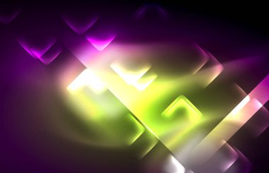 Bulanık efektler ile koyu arka planda Neon kare ve hat ışıkları