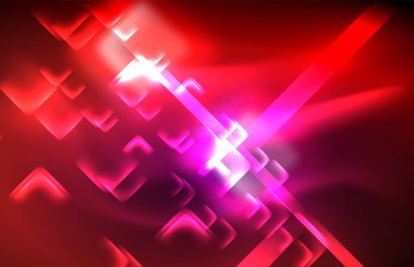Bulanık efektler ile koyu arka planda Neon kare ve hat ışıkları