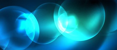 Mavi Neon kabarcıklar ve daireler soyut arka plan, futuristik büyü techno tasarım