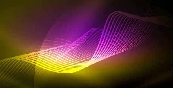 Gloeiende abstracte wave op donkere, glanzende beweging, magische ruimte licht. Techno abstracte achtergrond — Stockvector
