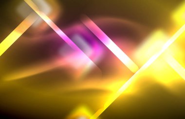 Bulanık efektler ile koyu arka planda Neon kare ve hat ışıkları