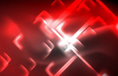 Bulanık efektler ile koyu arka planda Neon kare ve hat ışıkları