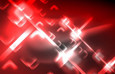 Bulanık efektler ile koyu arka planda Neon kare ve hat ışıkları