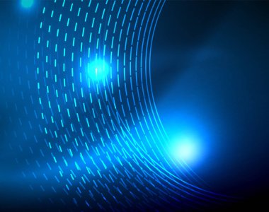 Mavi Neon çemberler, soyut dairesel çizgiler. Parlayan daire soyut desen arka plan