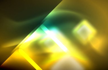 Bulanık efektler ile koyu arka planda Neon kare ve hat ışıkları