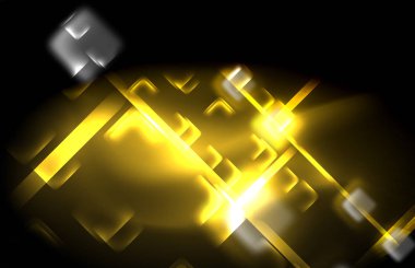 Bulanık efektler ile koyu arka planda Neon kare ve hat ışıkları