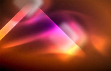 Bulanık efektler ile koyu arka planda Neon kare ve hat ışıkları