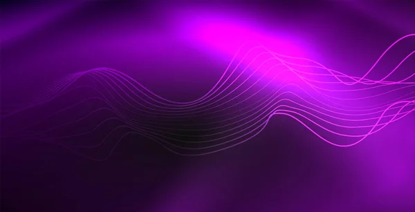 Glühende abstrakte Welle auf dunkler, glänzender Bewegung, magisches Raumlicht. Abstrakter Techno-Hintergrund — Stockvektor