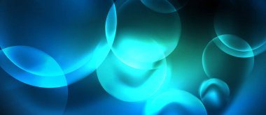 Mavi Neon kabarcıklar ve daireler soyut arka plan, futuristik büyü techno tasarım