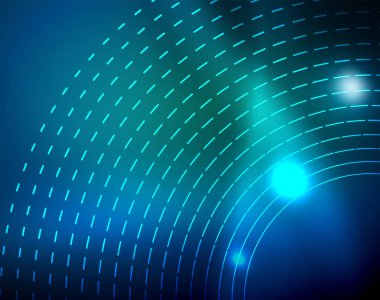 Mavi Neon çemberler, soyut dairesel çizgiler. Parlayan daire soyut desen arka plan