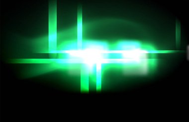 Bulanık efektler ile koyu arka planda Neon kare ve hat ışıkları