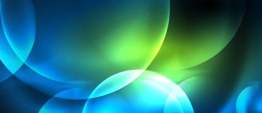 Mavi Neon kabarcıklar ve daireler soyut arka plan, futuristik büyü techno tasarım