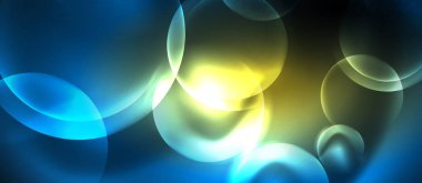 Mavi Neon kabarcıklar ve daireler soyut arka plan, futuristik büyü techno tasarım