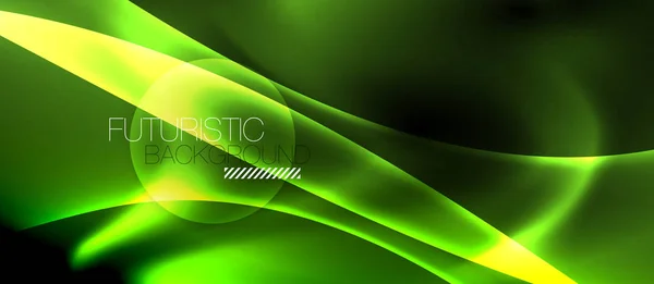 Latar belakang gelap dengan gelombang warna neon, templat vektor - Stok Vektor