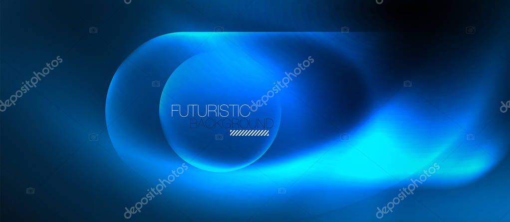 Blue neon round shapes techno background, vector modern color lights template, futuristic technology or business vector illustration