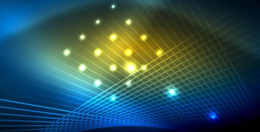 Neon parlayan techno hatları, mavi Hi-Tech futuristik soyut arka plan ışık ile şablon