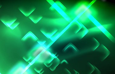Bulanık efektler ile koyu arka planda Neon kare ve hat ışıkları