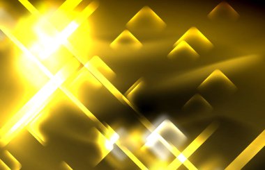 Bulanık efektler ile koyu arka planda Neon kare ve hat ışıkları