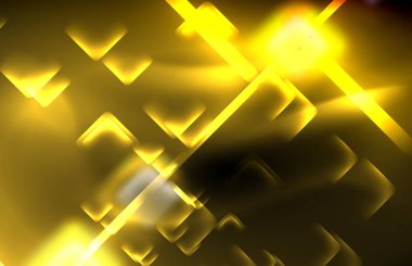 Bulanık efektler ile koyu arka planda Neon kare ve hat ışıkları