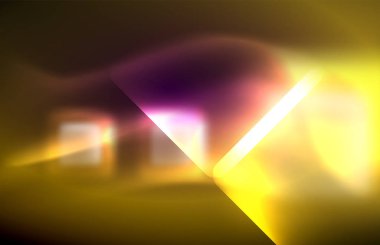 Bulanık efektler ile koyu arka planda Neon kare ve hat ışıkları