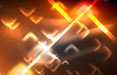 Bulanık efektler ile koyu arka planda Neon kare ve hat ışıkları