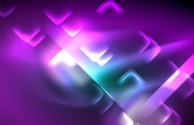 Bulanık efektler ile koyu arka planda Neon kare ve hat ışıkları