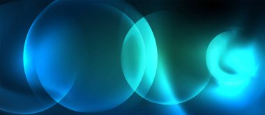 Mavi Neon kabarcıklar ve daireler soyut arka plan, futuristik büyü techno tasarım