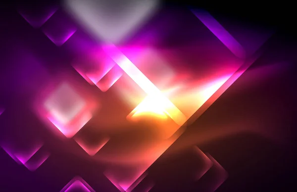 Neon Quadrat und Linienlicht auf dunklem Hintergrund mit unscharfen Effekten — Stockvektor