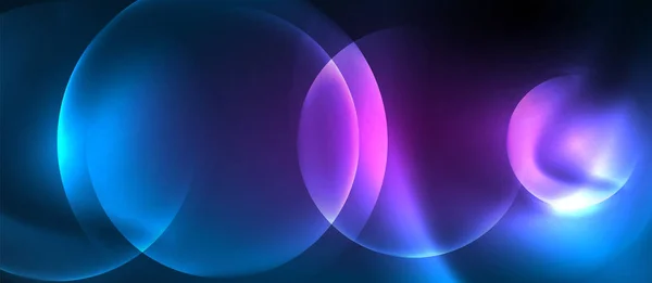 Blaue Neon-Blasen und Kreise abstrakter Hintergrund, futuristisches magisches Techno-Design — Stockvektor