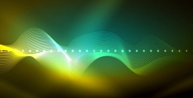 Koyu, parlak hareket, sihirli alan ışık parlayan soyut dalga. Techno arka plan