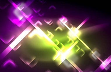 Bulanık efektler ile koyu arka planda Neon kare ve hat ışıkları