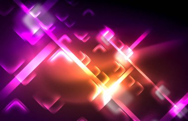 Bulanık efektler ile koyu arka planda Neon kare ve hat ışıkları