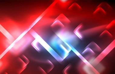 Neon parlayan techno hatları, yüksek teknoloji fütüristik arka plan şablonu kare şekilleri ile