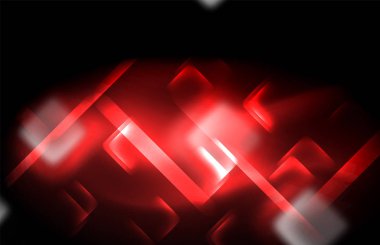 Bulanık efektler ile koyu arka planda Neon kare ve hat ışıkları